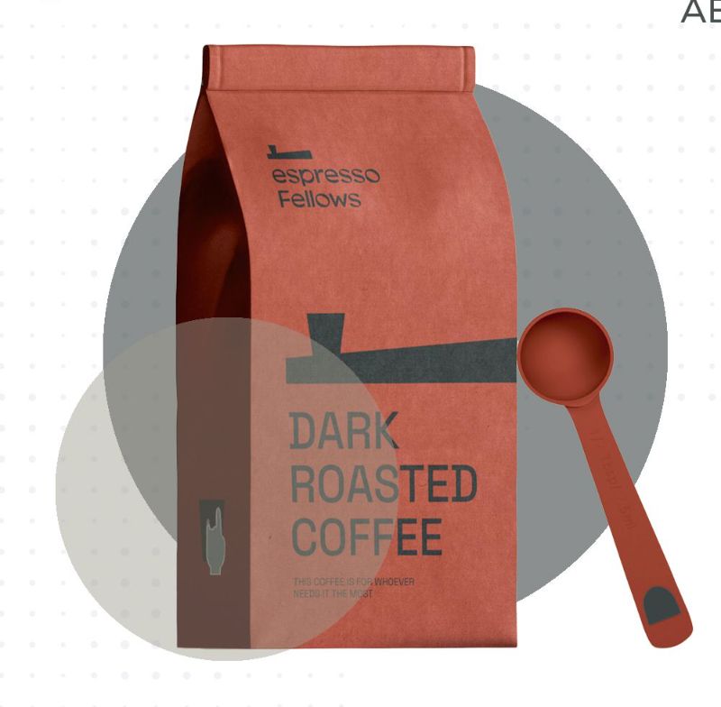 Dark roasted coffee bag with scoop